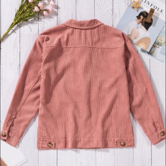 Pink Ribbed Corduroy Button Jacket Long Sleeve - Picture 3 of 5